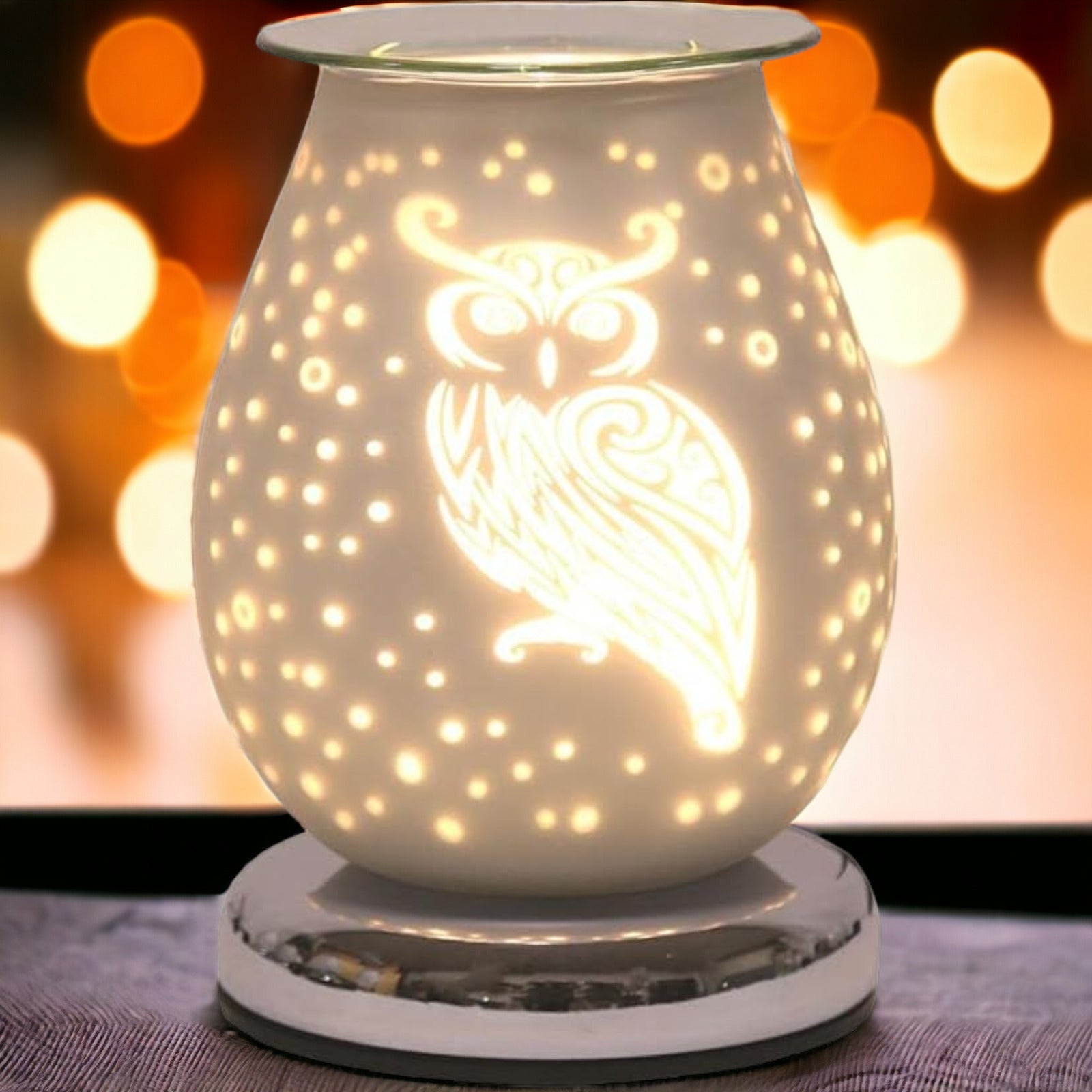 Owl Oil Burner and Wax Warmer plus 10pc Scented Melts | Electric Touch Lamp Fragrance Diffuser