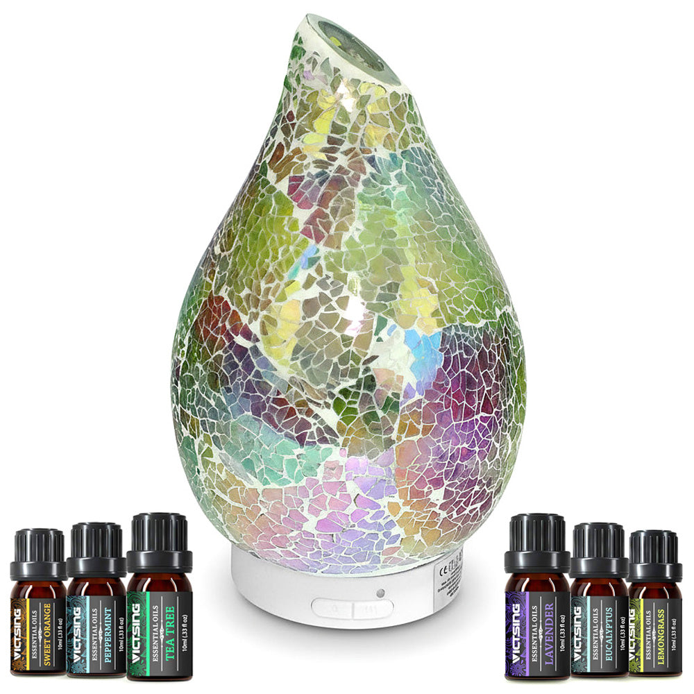 Ultrasonic Fragrance Diffuser Aroma Lamp + 6 Pack Scented Oils Rainbow Crackle