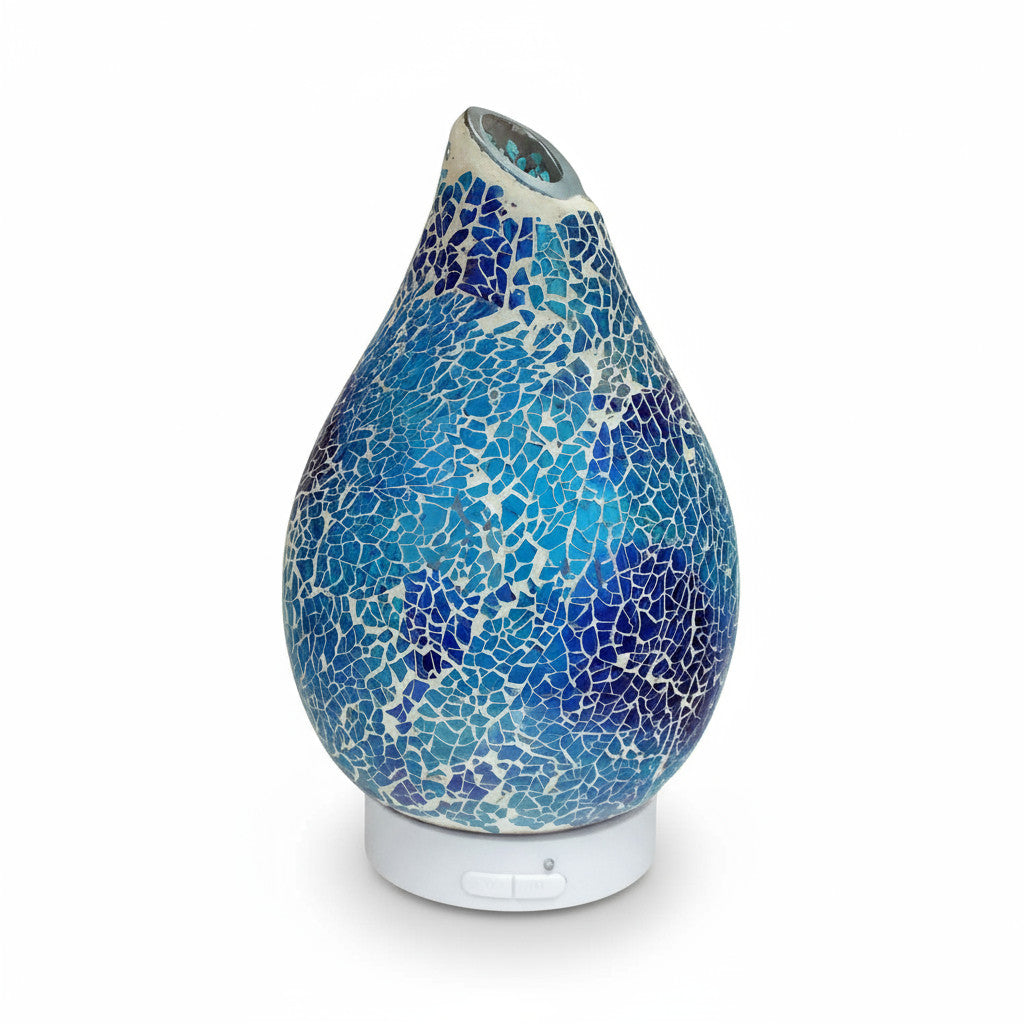 Azure Crackle LED Ultrasonic Fragrance Diffuser  Aroma Lamp plus Pack of 6 Assorted Essential Oils