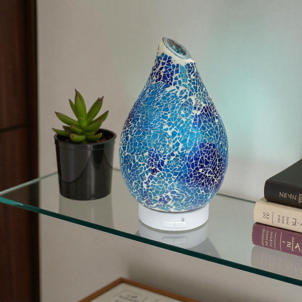 Azure Crackle LED Ultrasonic Fragrance Diffuser  Aroma Lamp plus Pack of 6 Assorted Essential Oils