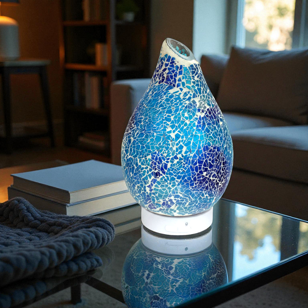 Azure Crackle LED Ultrasonic Fragrance Diffuser  Aroma Lamp plus Pack of 6 Assorted Essential Oils