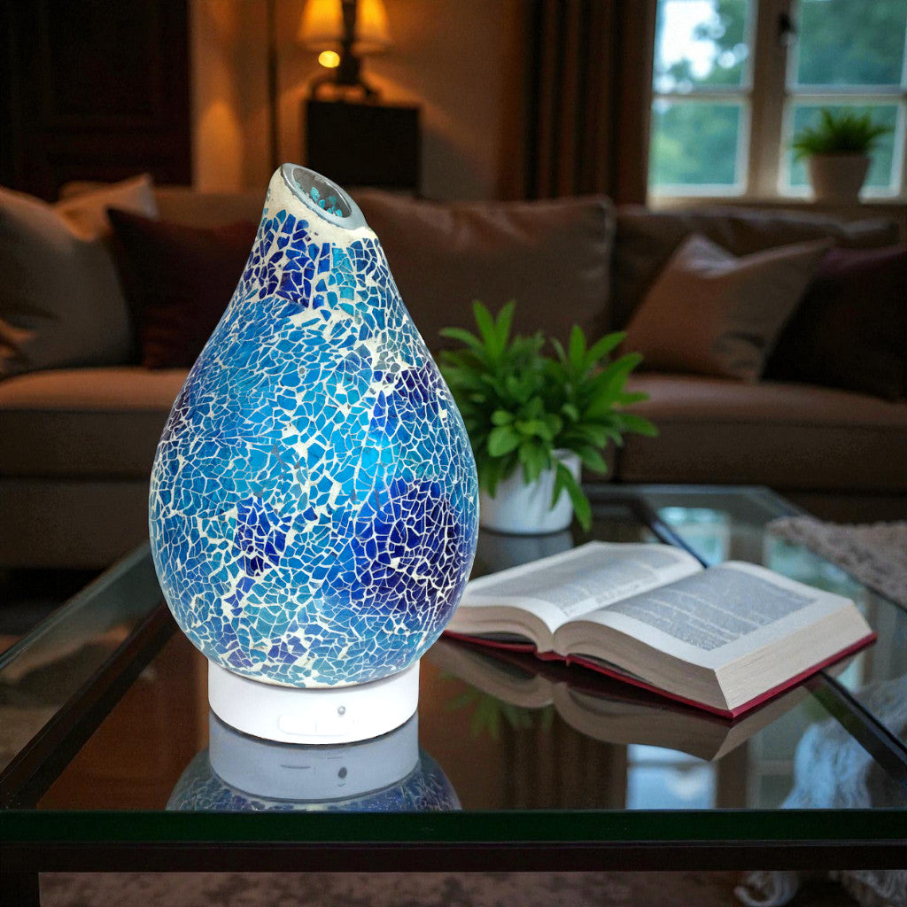 Azure Crackle LED Ultrasonic Fragrance Diffuser  Aroma Lamp plus Pack of 6 Assorted Essential Oils