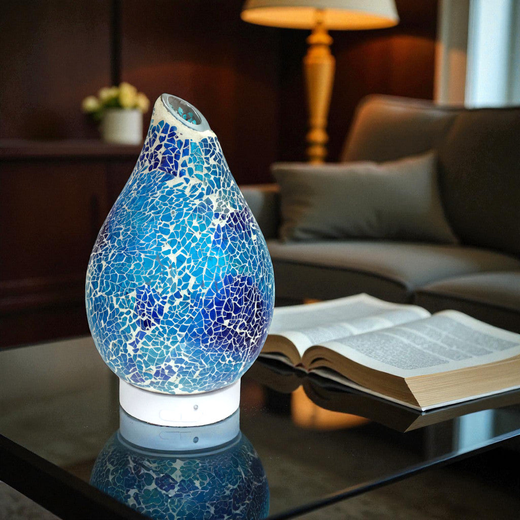 Azure Crackle LED Ultrasonic Fragrance Diffuser  Aroma Lamp plus Pack of 6 Assorted Essential Oils