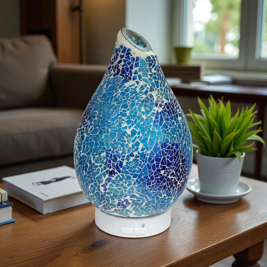 Azure Crackle LED Ultrasonic Fragrance Diffuser  Aroma Lamp plus Pack of 6 Assorted Essential Oils