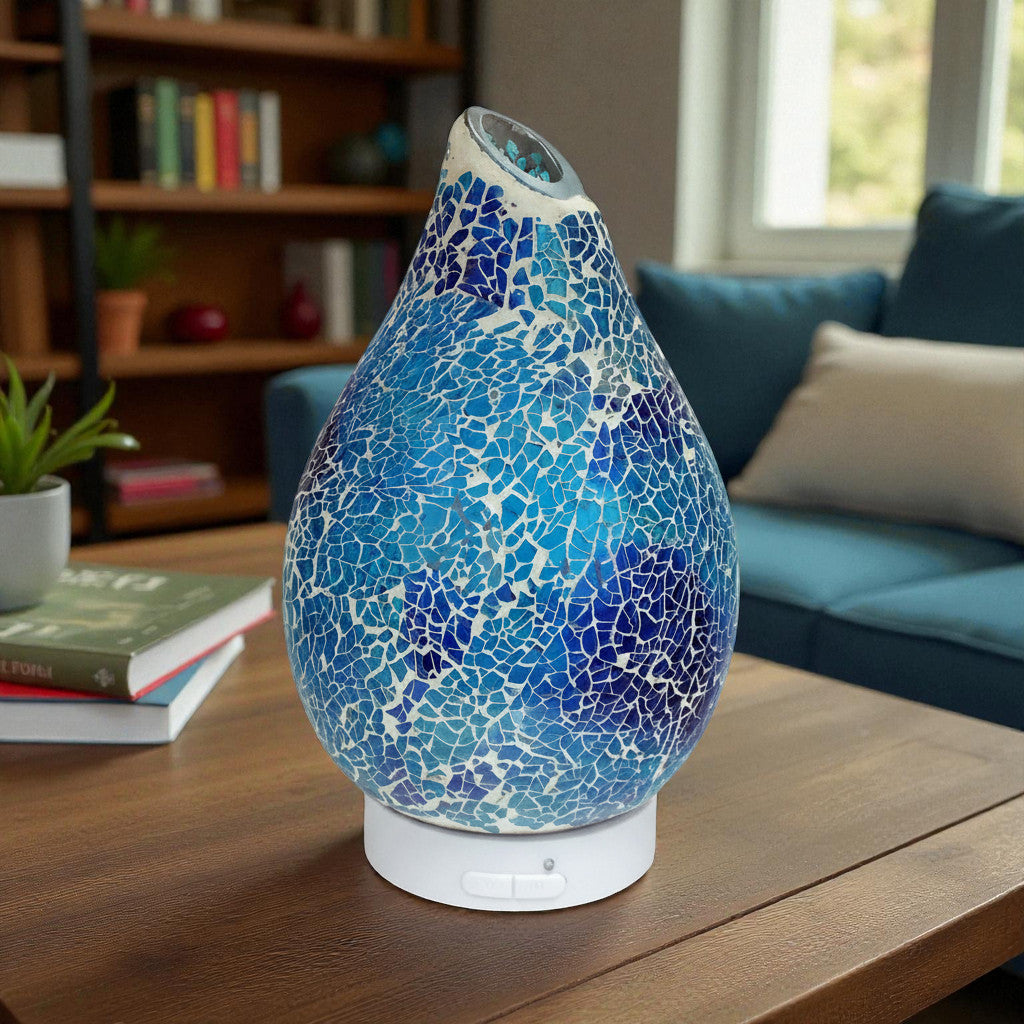 Azure Crackle LED Ultrasonic Fragrance Diffuser  Aroma Lamp plus Pack of 6 Assorted Essential Oils