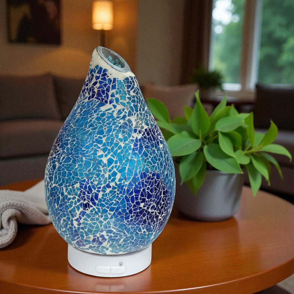 Azure Crackle LED Ultrasonic Fragrance Diffuser  Aroma Lamp plus Pack of 6 Assorted Essential Oils