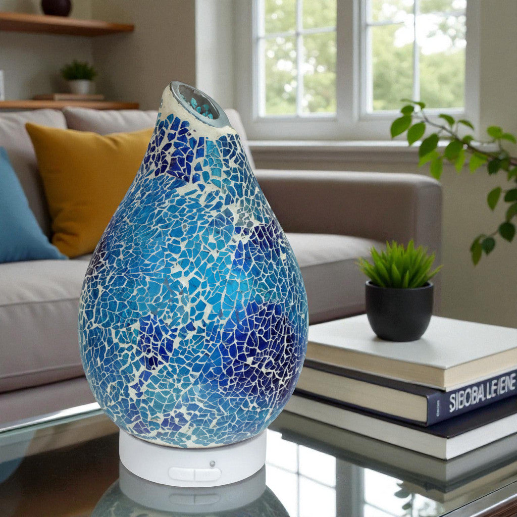 Azure Crackle LED Ultrasonic Fragrance Diffuser  Aroma Lamp plus Pack of 6 Assorted Essential Oils