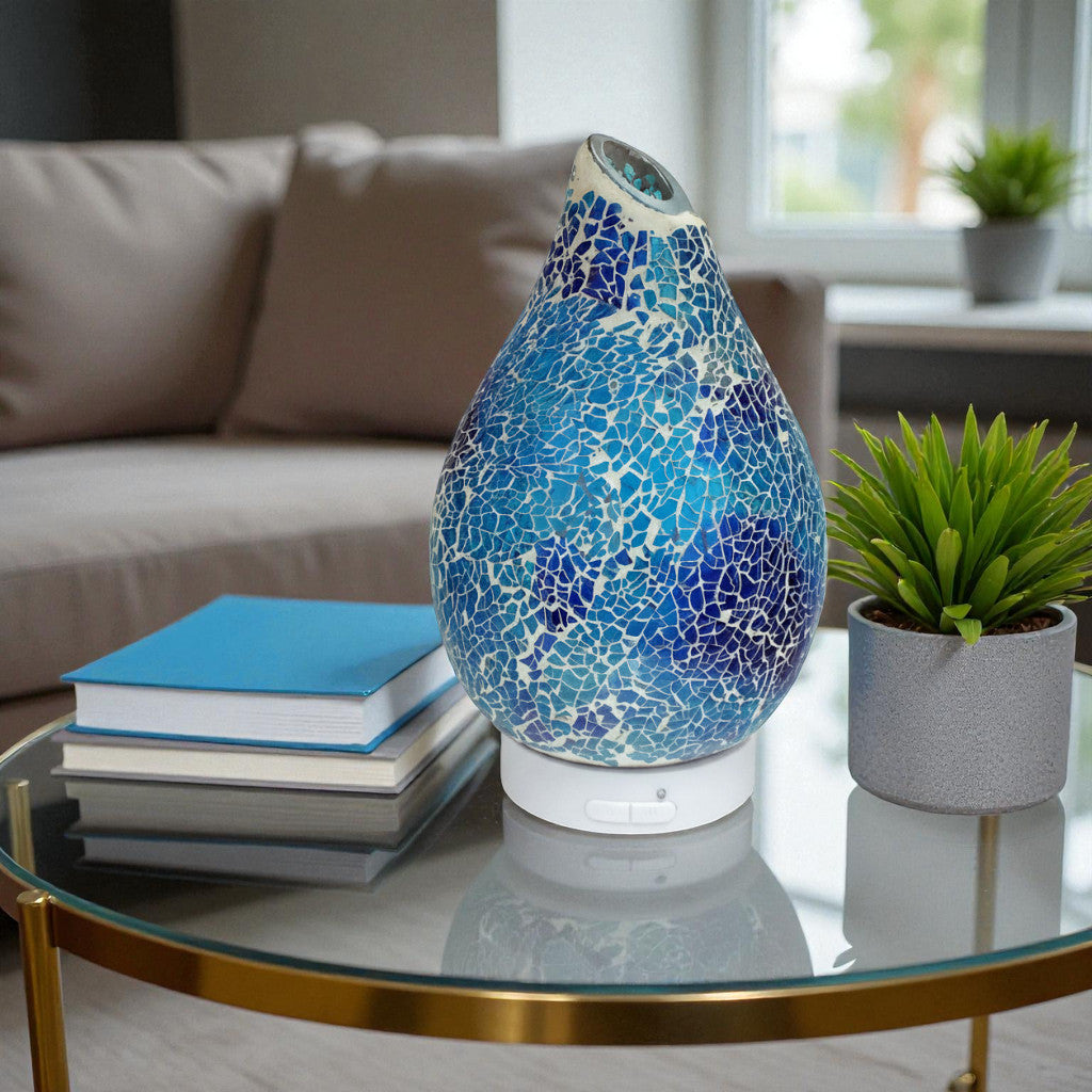 Azure Crackle LED Ultrasonic Fragrance Diffuser  Aroma Lamp plus Pack of 6 Assorted Essential Oils