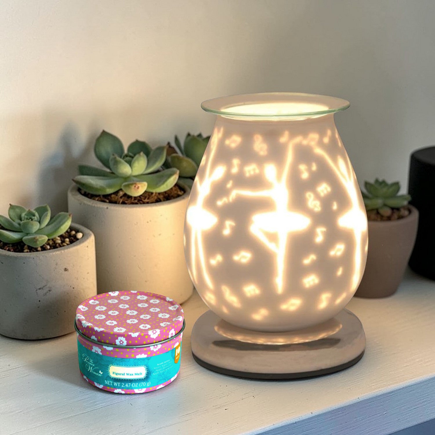Ballerina Wax Tart Warmer Oil Burner plus Scented Wax Melts | White Satin Aroma Fragrance Diffuser Lamp