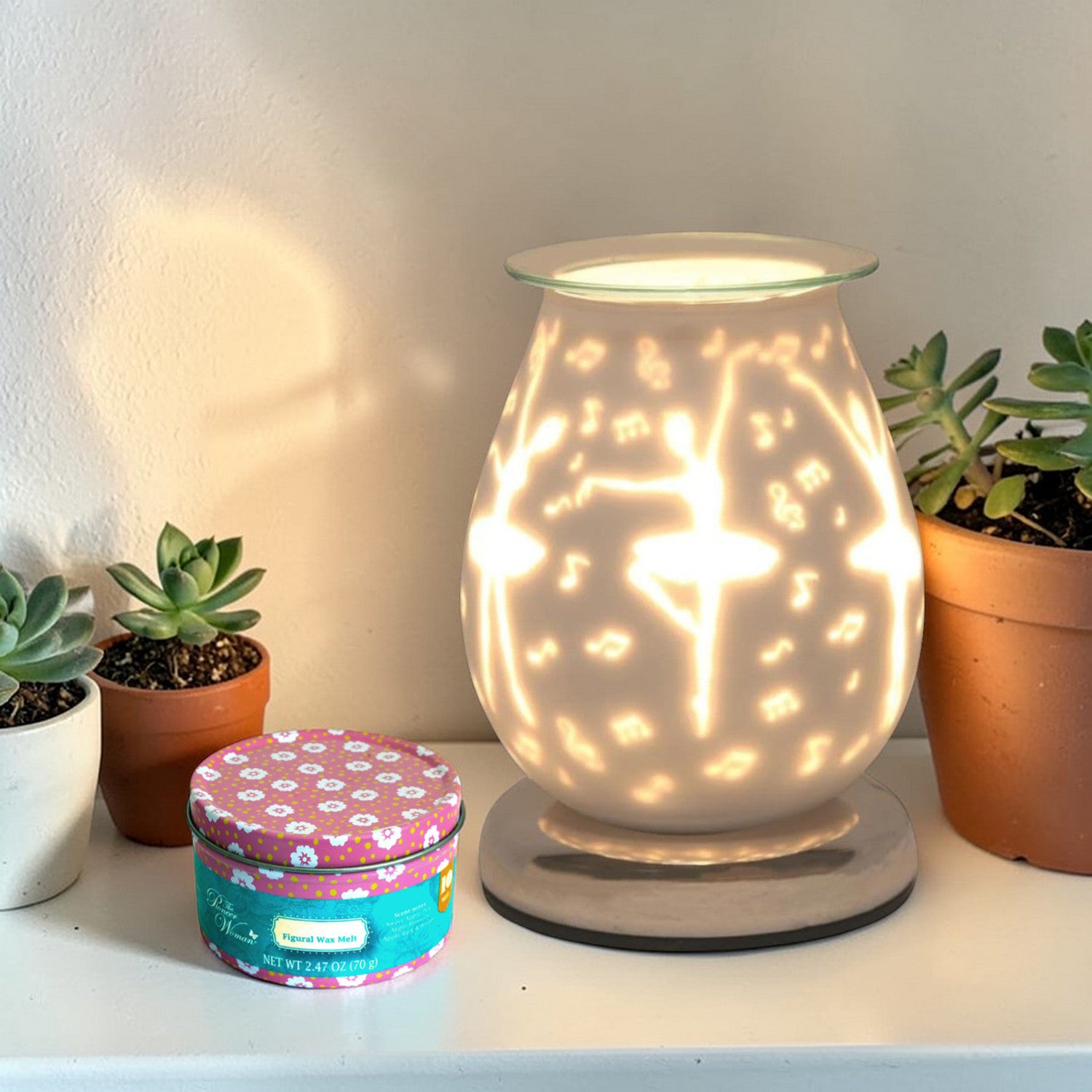 Ballerina Wax Tart Warmer Oil Burner plus Scented Wax Melts | White Satin Aroma Fragrance Diffuser Lamp