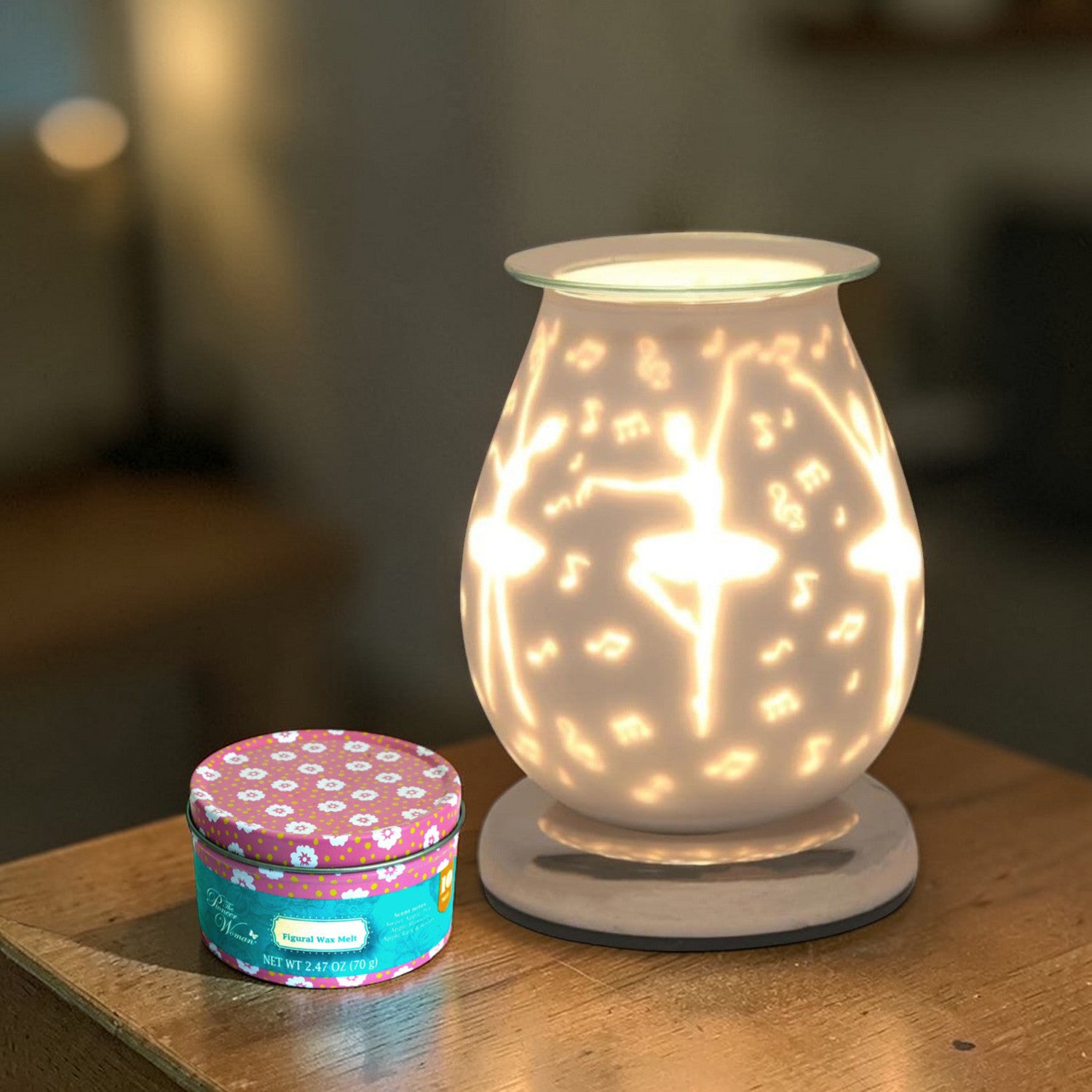 Ballerina Wax Tart Warmer Oil Burner plus Scented Wax Melts | White Satin Aroma Fragrance Diffuser Lamp