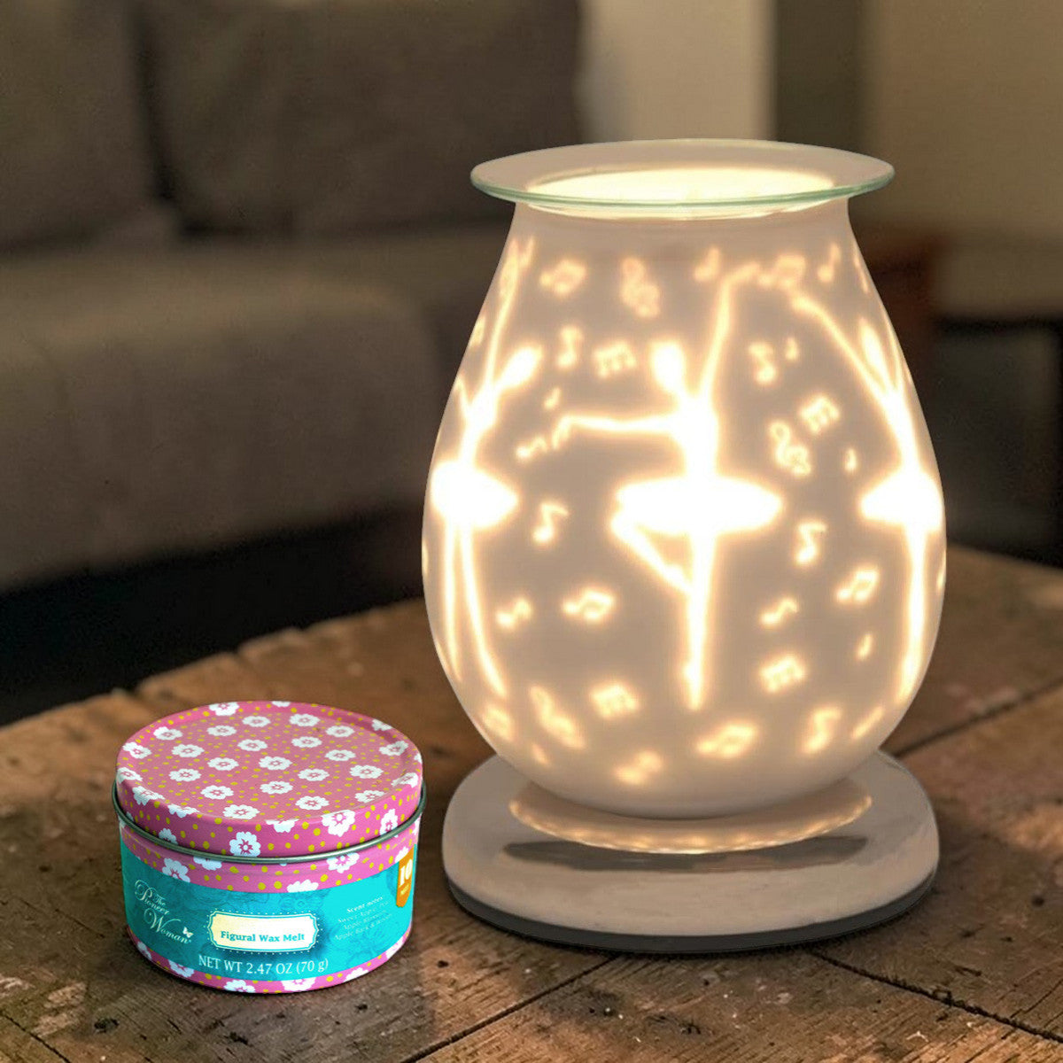 Ballerina Wax Tart Warmer Oil Burner plus Scented Wax Melts | White Satin Aroma Fragrance Diffuser Lamp
