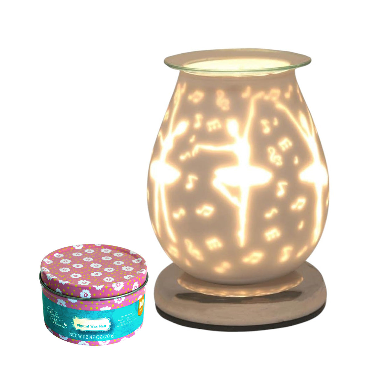 Ballerina Wax Tart Warmer Oil Burner plus Scented Wax Melts | White Satin Aroma Fragrance Diffuser Lamp