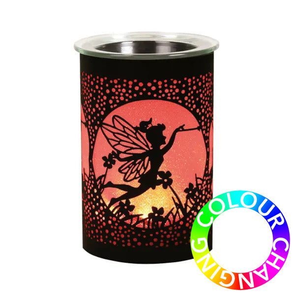 Fairy Silhouette Wax Melt Warmer Aroma Fragrance Diffuser | Black with Colour Changing LED
