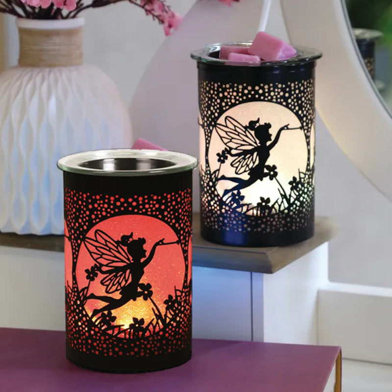 Fairy Silhouette Wax Melt Warmer Aroma Fragrance Diffuser | Black with Colour Changing LED