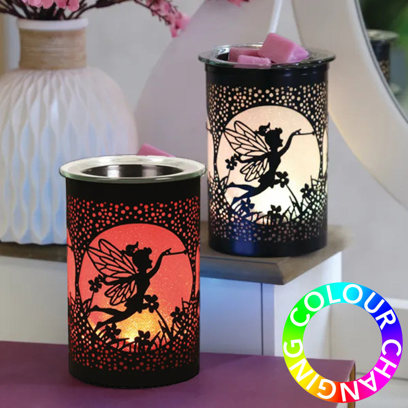 Fairy Silhouette Wax Melt Warmer Aroma Fragrance Diffuser | Black with Colour Changing LED