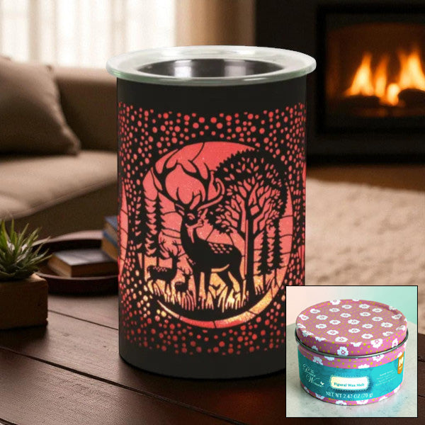 Scented Wax Warmer with Melts LED Colour Changing Fragrance Diffuser Deer Family Silhouette