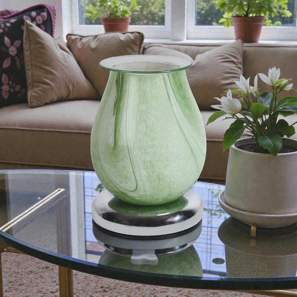 Electric Scented Wax Melt Tart Warmer Green Swirl Aroma Diffuser Touch Control Lamp