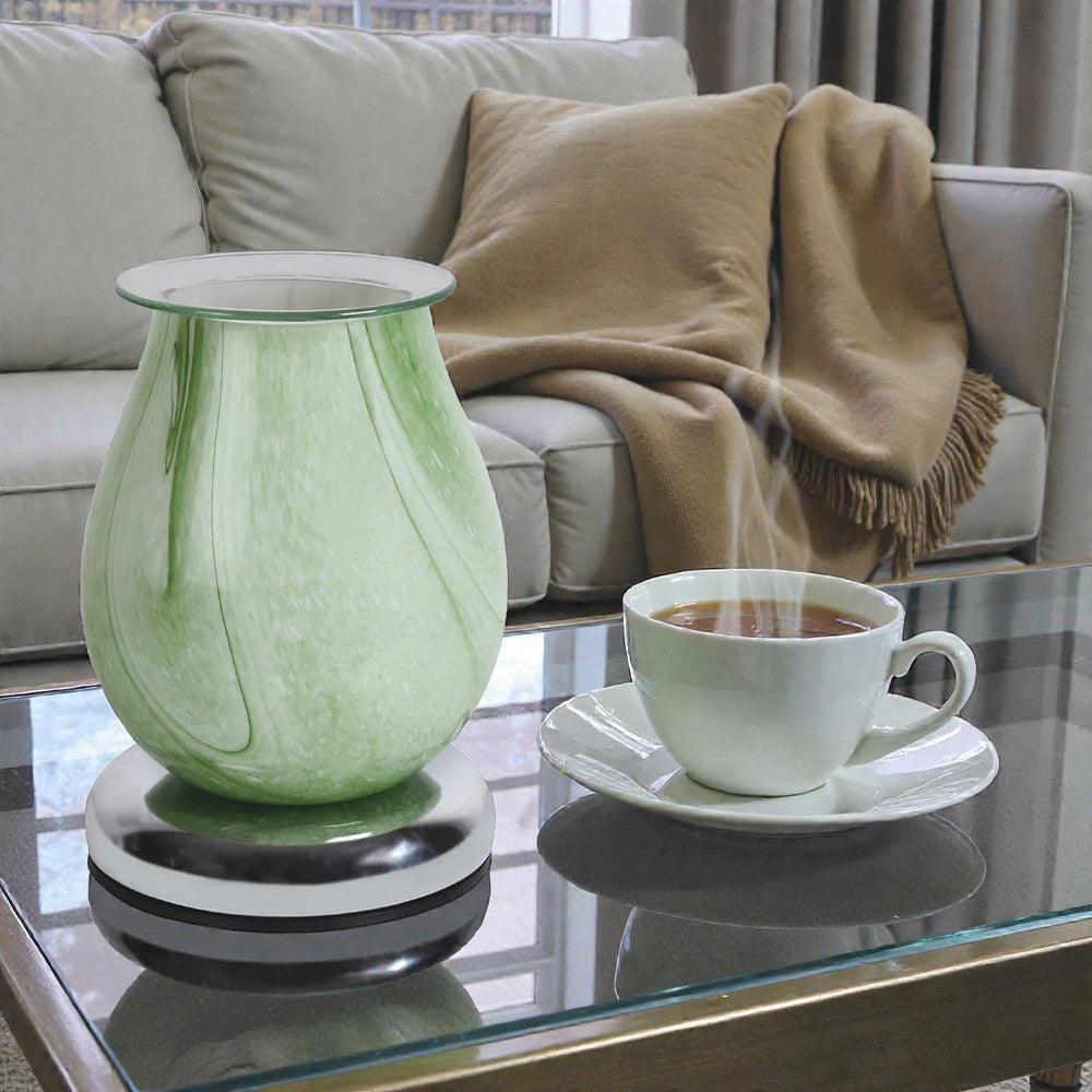 Electric Scented Wax Melt Tart Warmer Green Swirl Aroma Diffuser Touch Control Lamp