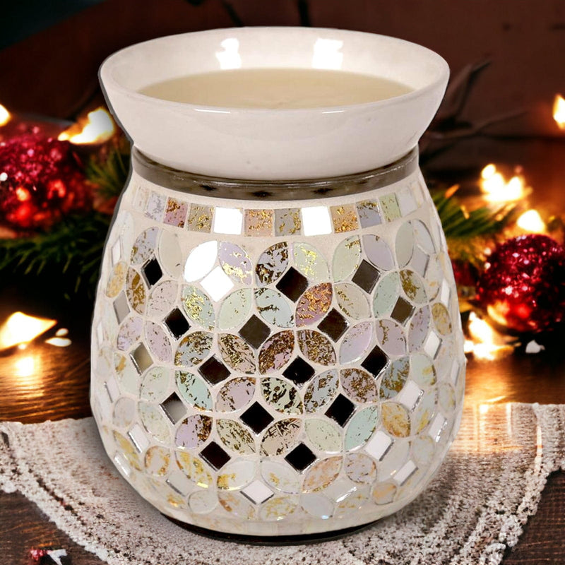 Aroma Accessories oil warmer Electric Cream & Gold Mosaic Wax Tart Melt Burner Lamp Aroma Warmer - Hand Made