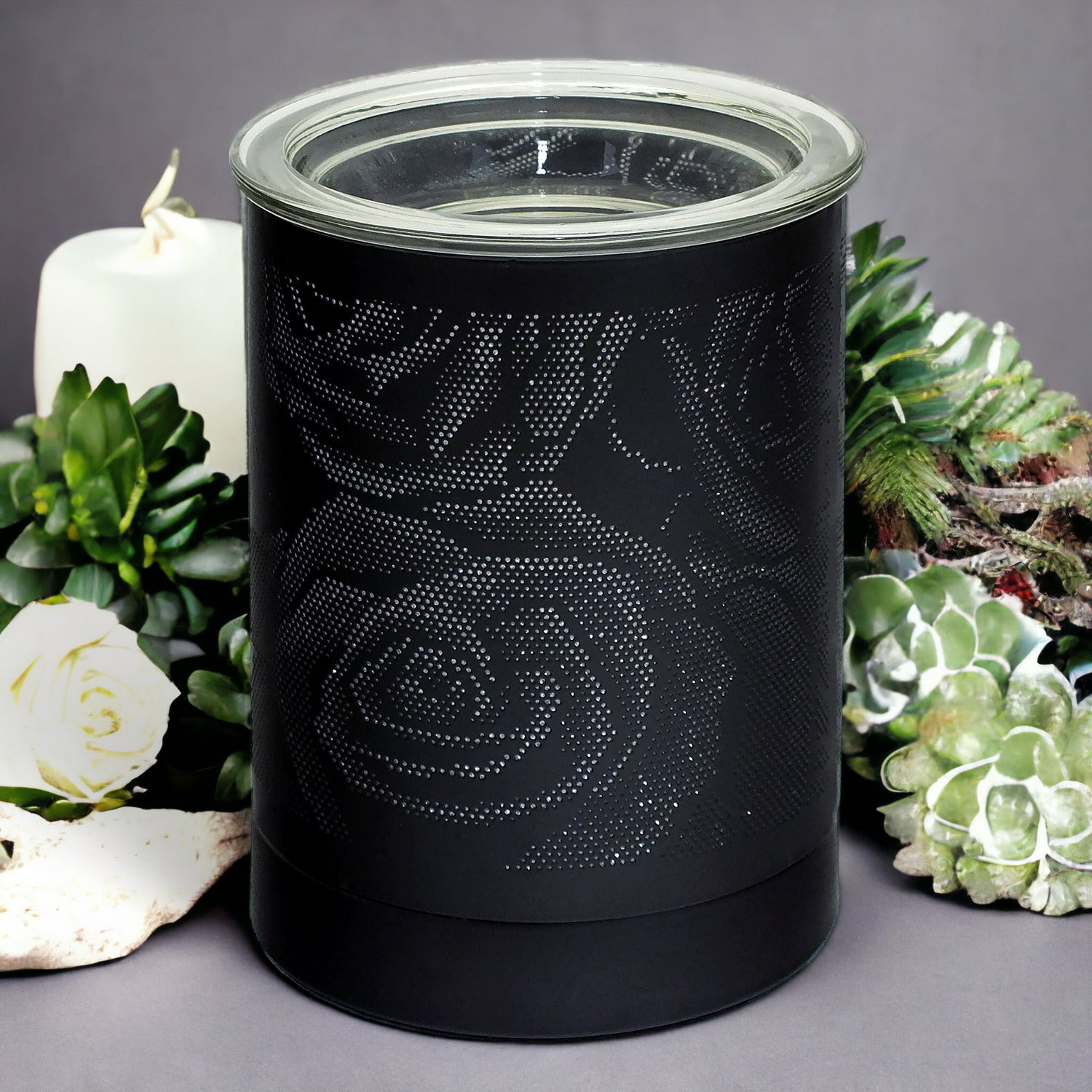Electric Aroma Lamp Wax Tart Melter and Scented Oil Burner | Black Rose Design Fragrance Diffuser plus Tangerine Wax Melts
