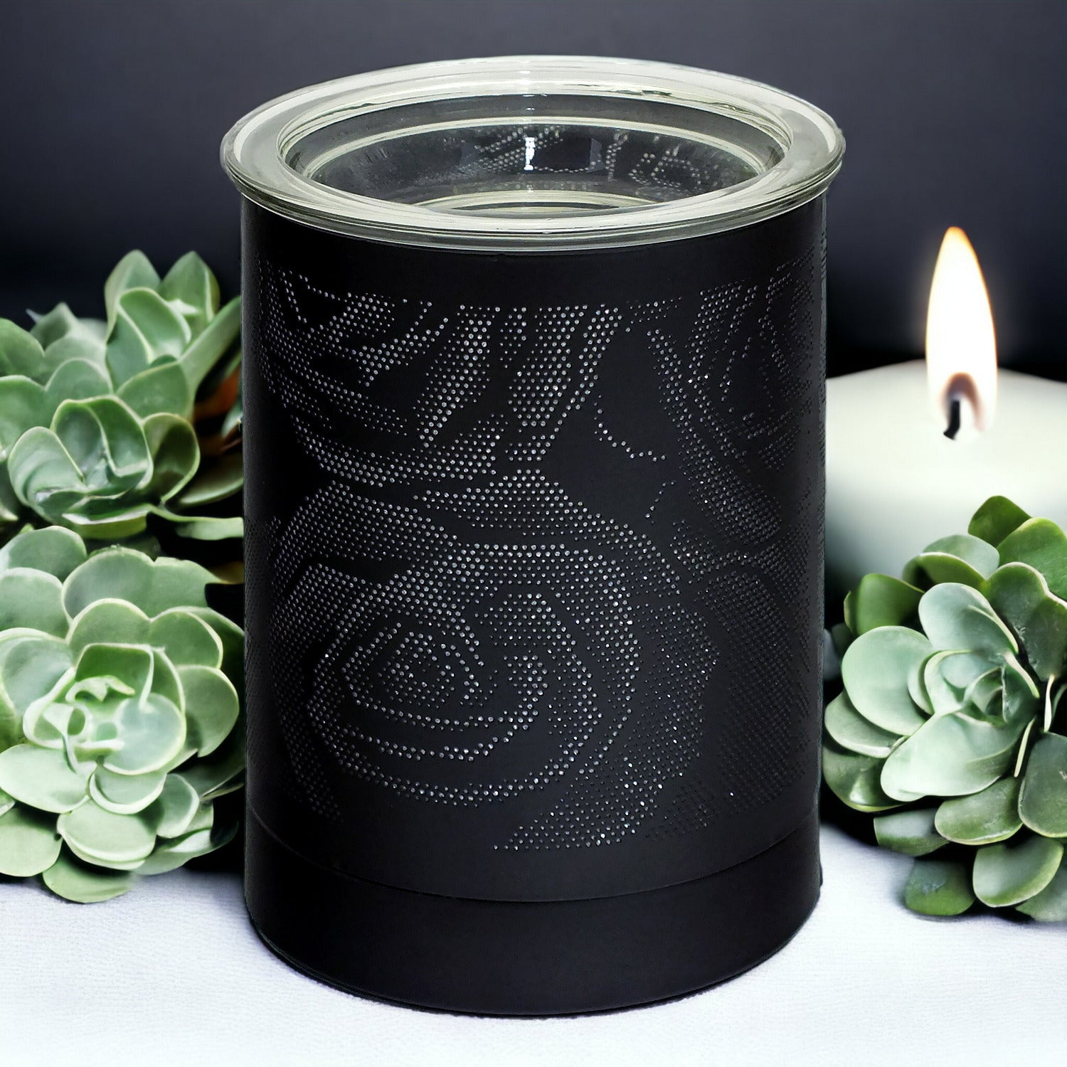 Electric Aroma Lamp Wax Tart Melter and Scented Oil Burner | Black Rose Design Fragrance Diffuser plus Tangerine Wax Melts