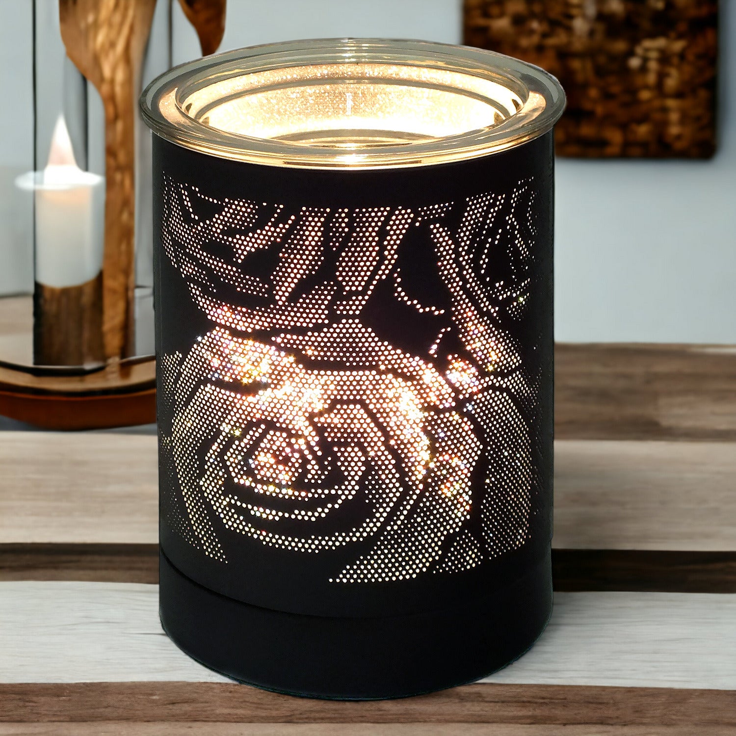 Electric Aroma Lamp Wax Tart Melter and Scented Oil Burner | Black Rose Design Fragrance Diffuser plus Sandalwood Wax Melts