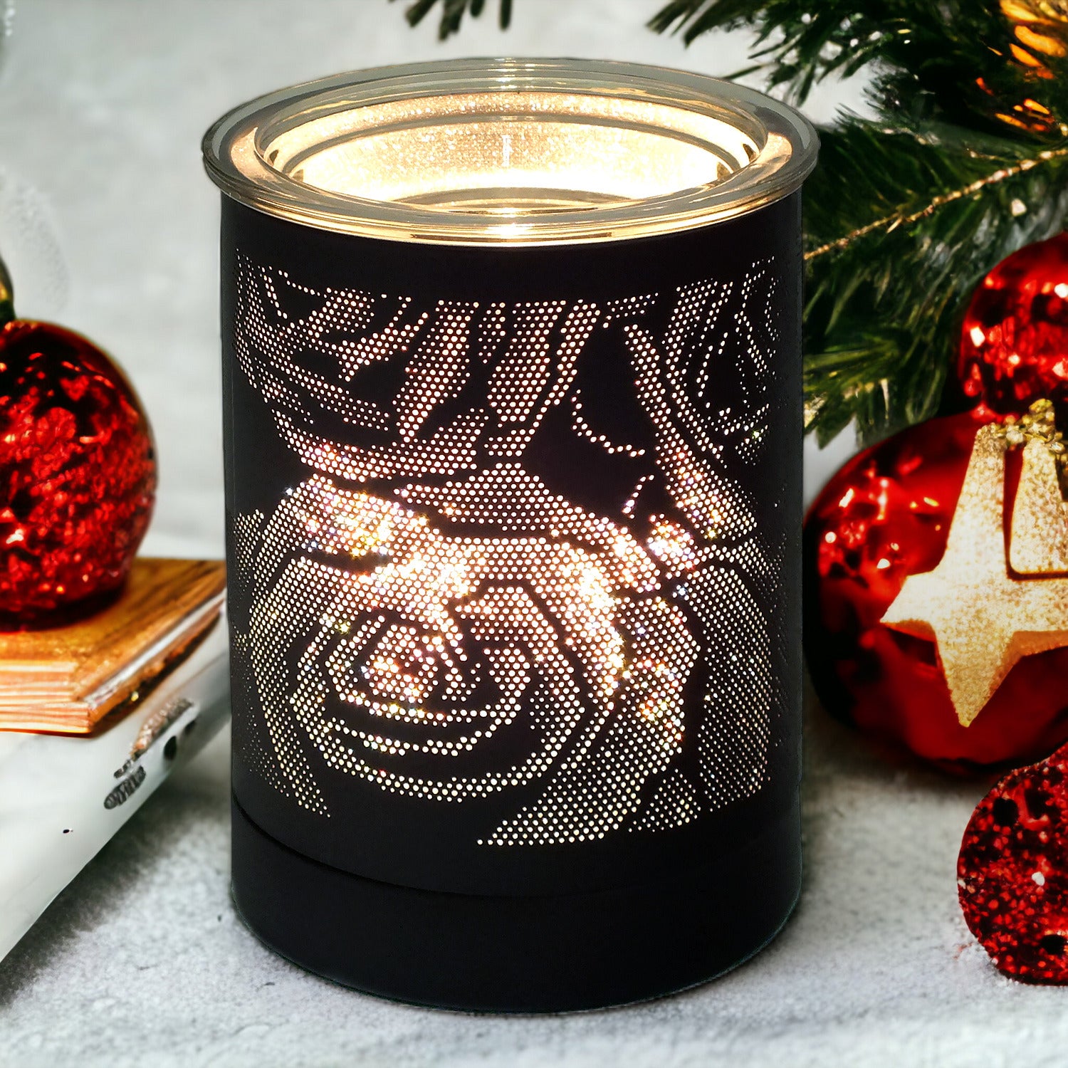 Electric Aroma Lamp Wax Tart Melter and Scented Oil Burner | Black Rose Design Fragrance Diffuser plus Tangerine Wax Melts