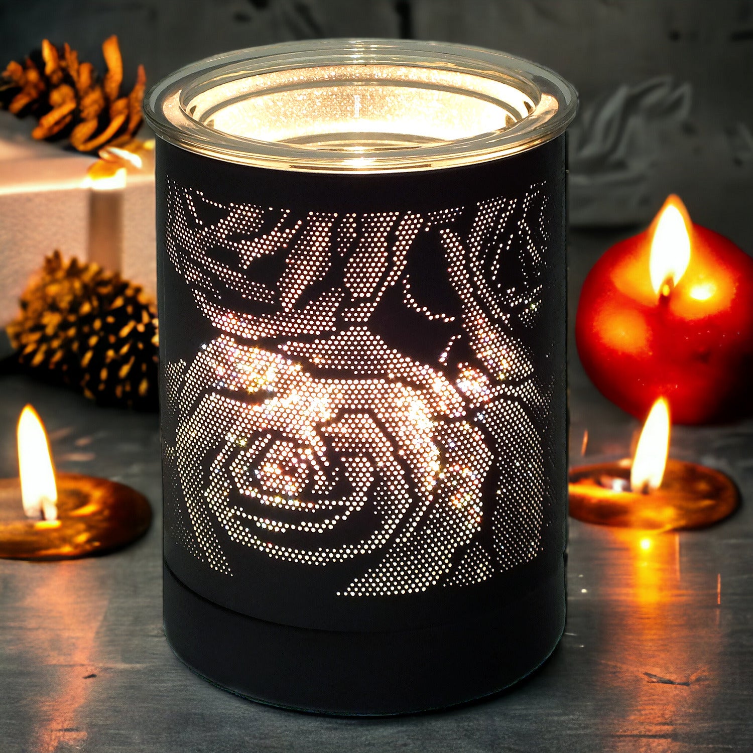 Aroma Fragrance Lamp Tart Melter plus 10pc Wax Melts | Black Rose Design Electric Oil Burner Diffuser