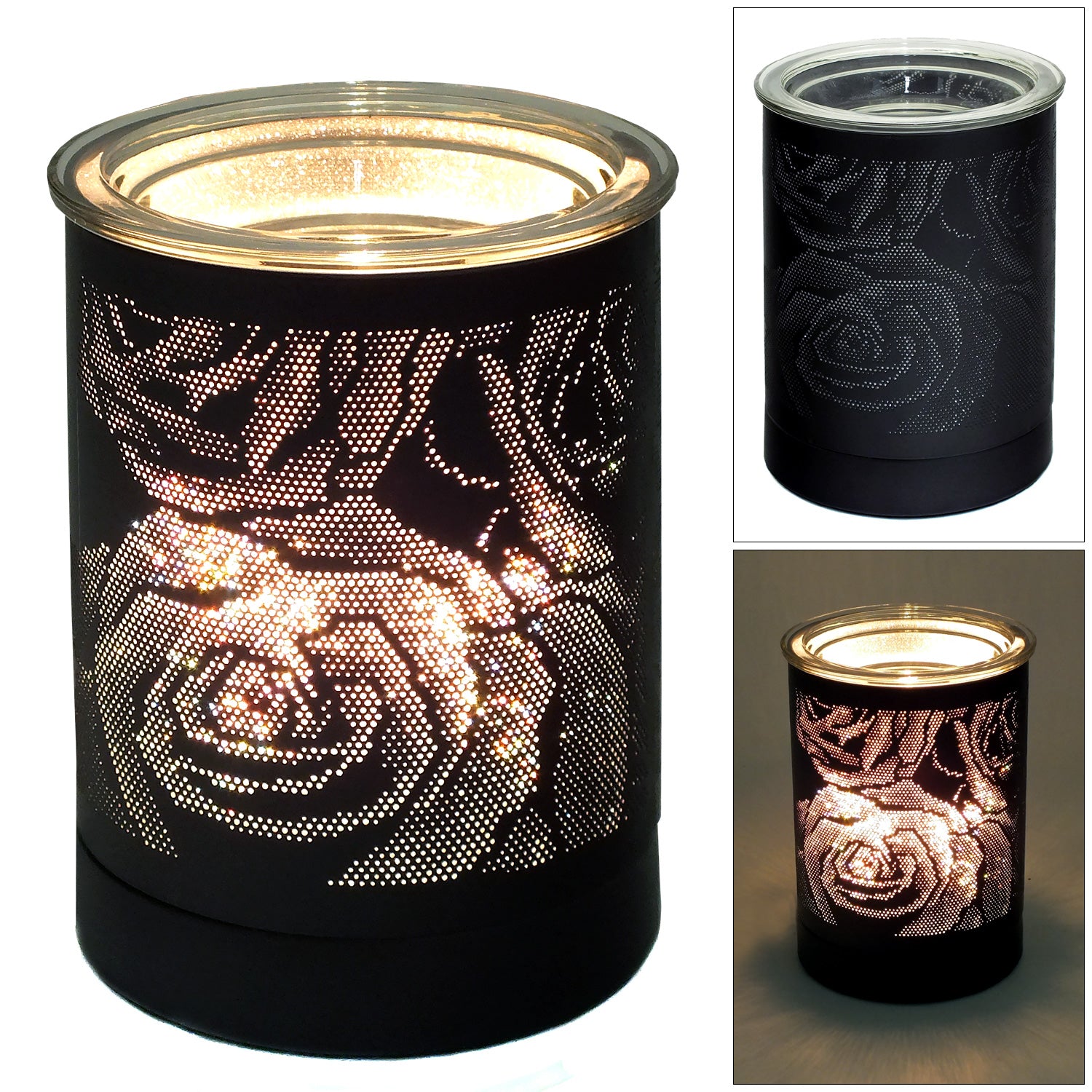 Electric Aroma Lamp Wax Tart Melter and Scented Oil Burner | Black Rose Design Fragrance Diffuser plus Sandalwood Wax Melts