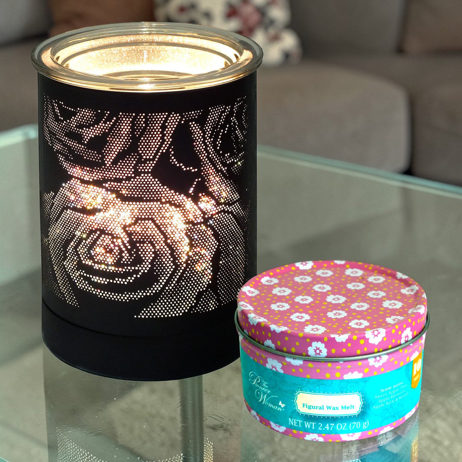 Aroma Fragrance Lamp Tart Melter plus 10pc Wax Melts | Black Rose Design Electric Oil Burner Diffuser