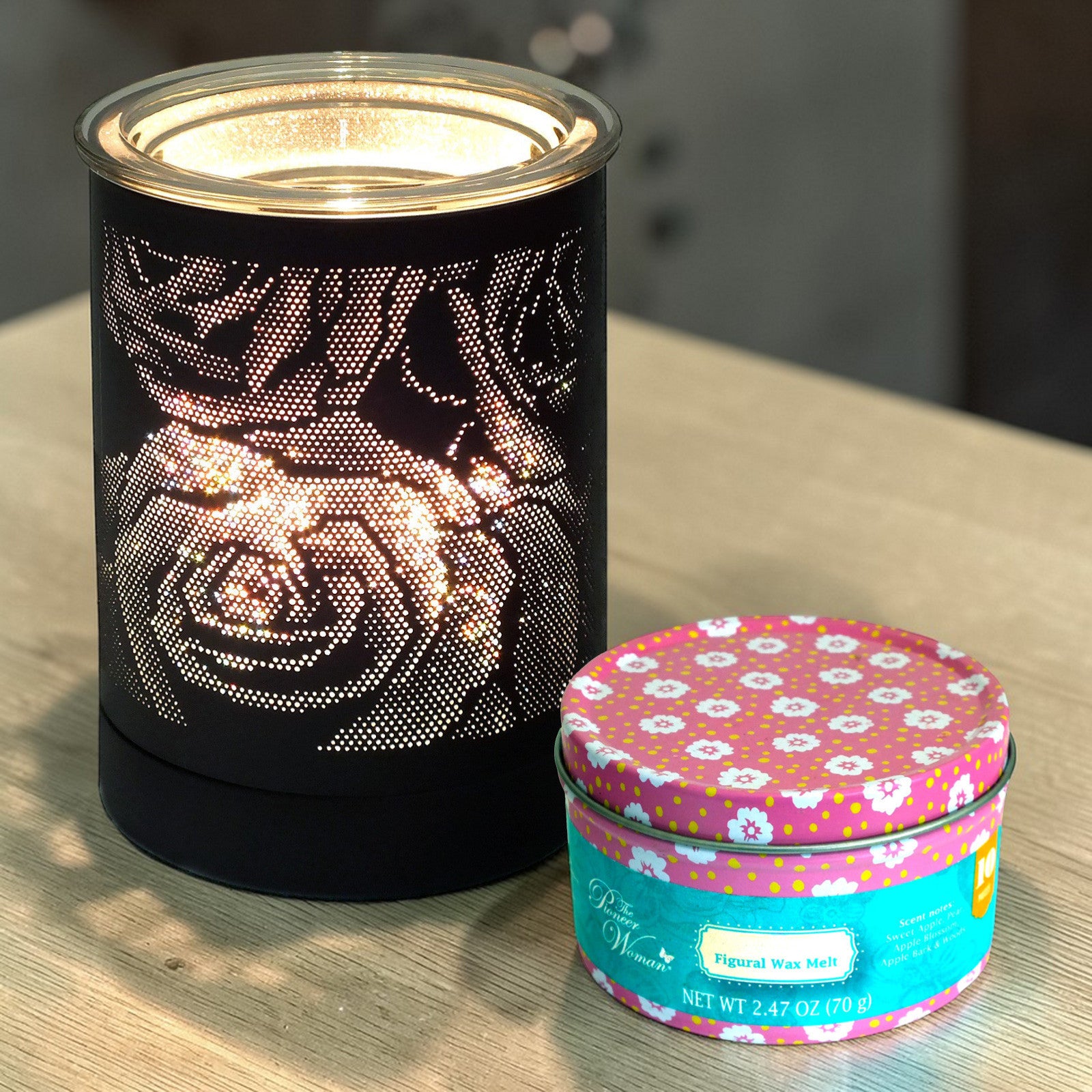 Aroma Fragrance Lamp Tart Melter plus 10pc Wax Melts | Black Rose Design Electric Oil Burner Diffuser