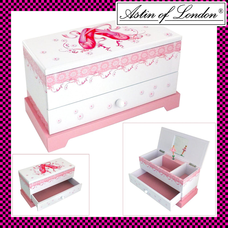 Astin Of London Girls Jewellery Box Trinket Case Pink & White Musical Ballerina Astin Of London
