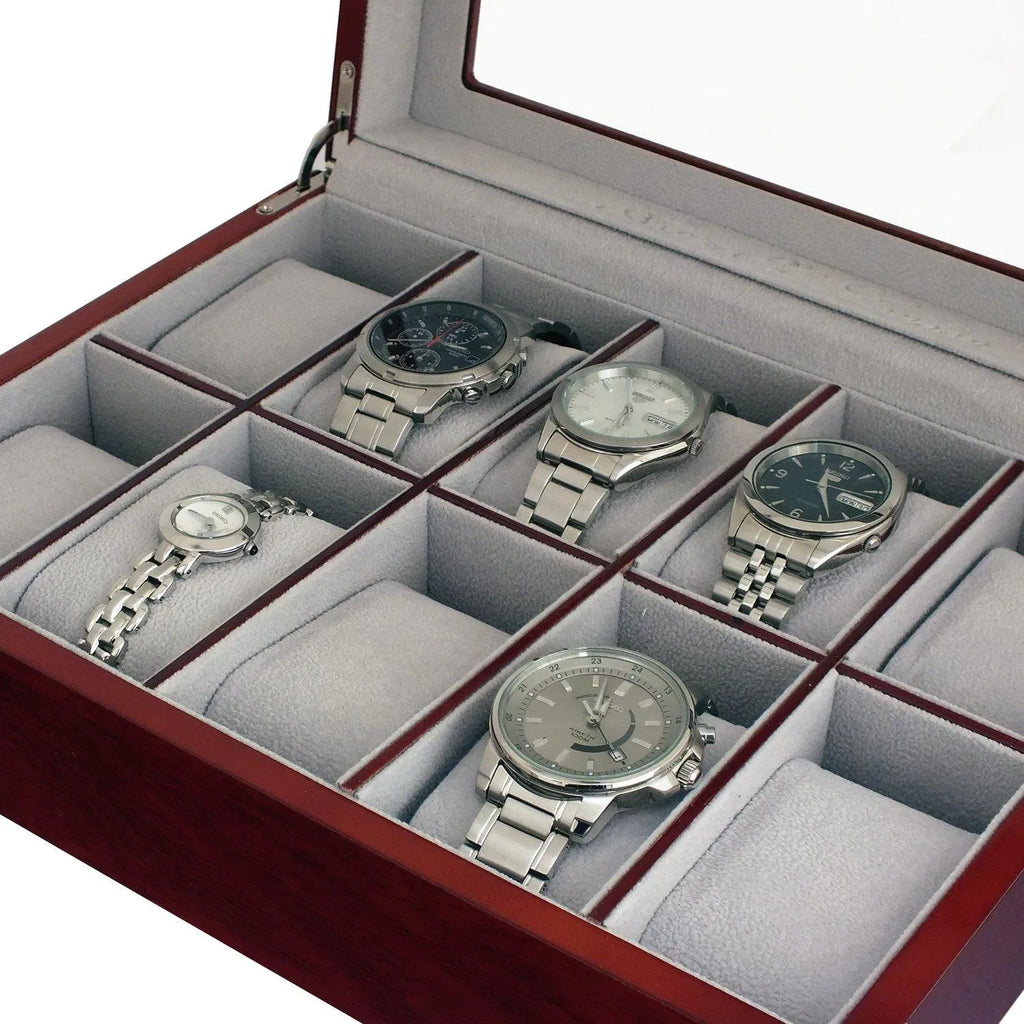 ASTIN OF LONDON WOODEN CHERRY WOOD 10 WATCH STORAGE BOX DISPLAY CASE WATCHBOX