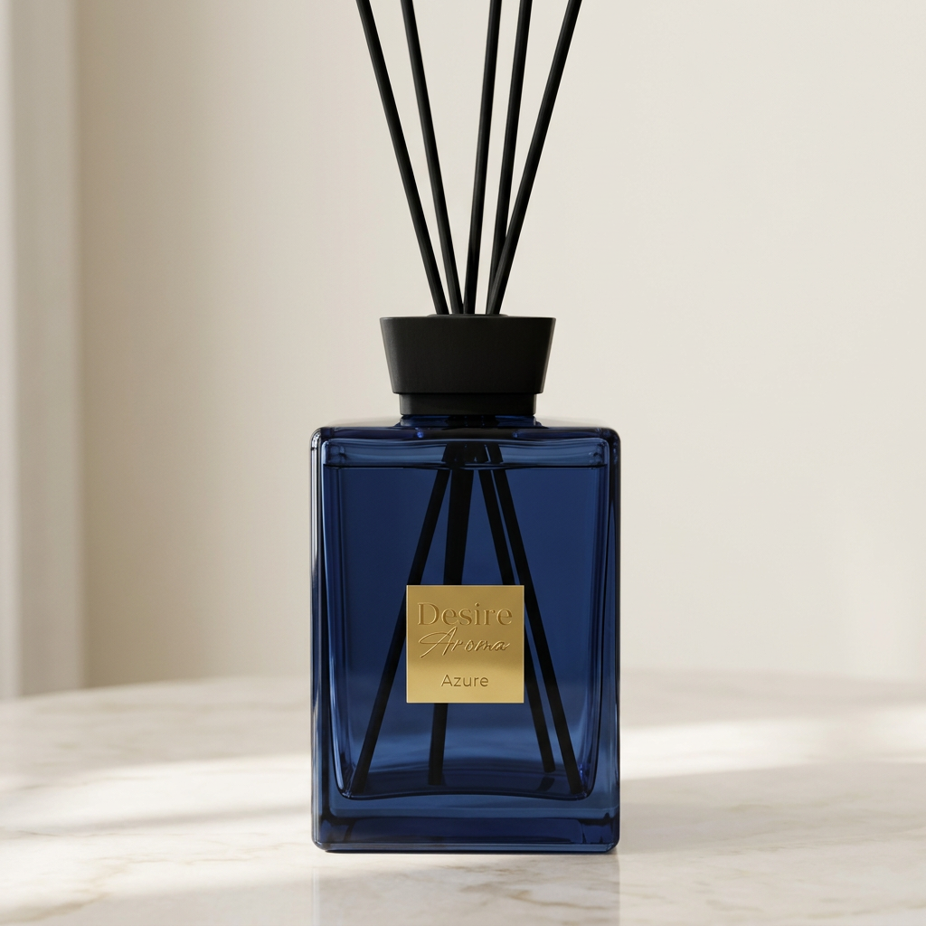 Azure diffuser bottle and label close-up