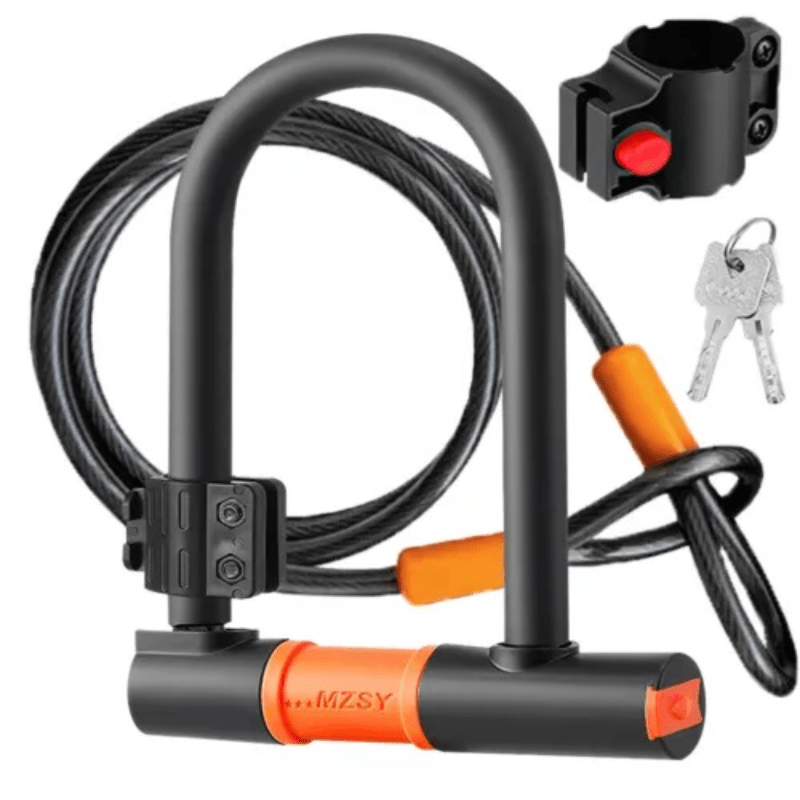 1 Set Heavy Duty Bike D Lock with 5ft/1.2m High Security Steel Cable&Sturdy Mounting Bracket&Key Theft Bicycle Locks for Road Bike, Electric Bike, Mountain Bike, Folding Bike