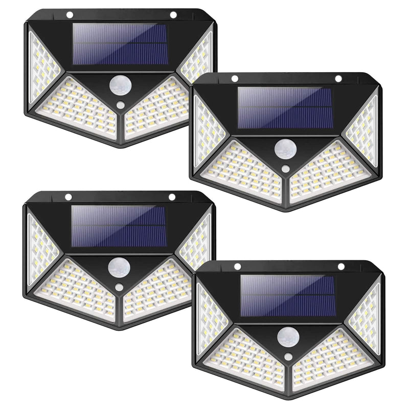 Pack of 4 Solar Wall Lights 100 LED PIR Motion Sensor Outdoor Garden Security Lamps