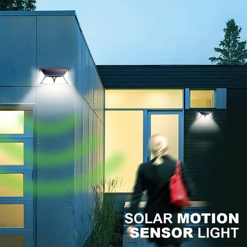 Pack of 4 Solar Wall Lights 100 LED PIR Motion Sensor Outdoor Garden Security Lamps