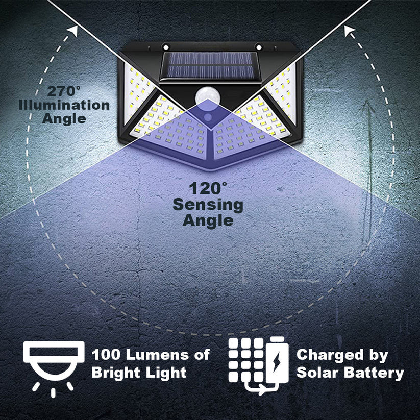 4 Pack 100 LED Solar Wall Lights PIR Motion Sensor Outdoor Garden Security Lamps