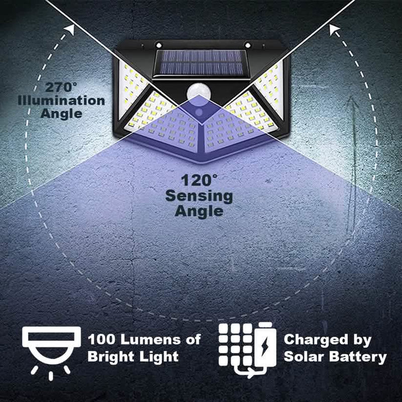 Pack of 4 Solar Wall Lights 100 LED PIR Motion Sensor Outdoor Garden Security Lamps