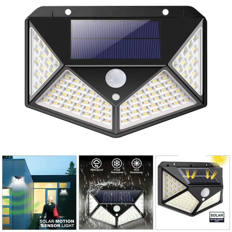 100 LED Solar Security Lights with PIR Motion Sensors | Outdoor Garden Wall Lamp