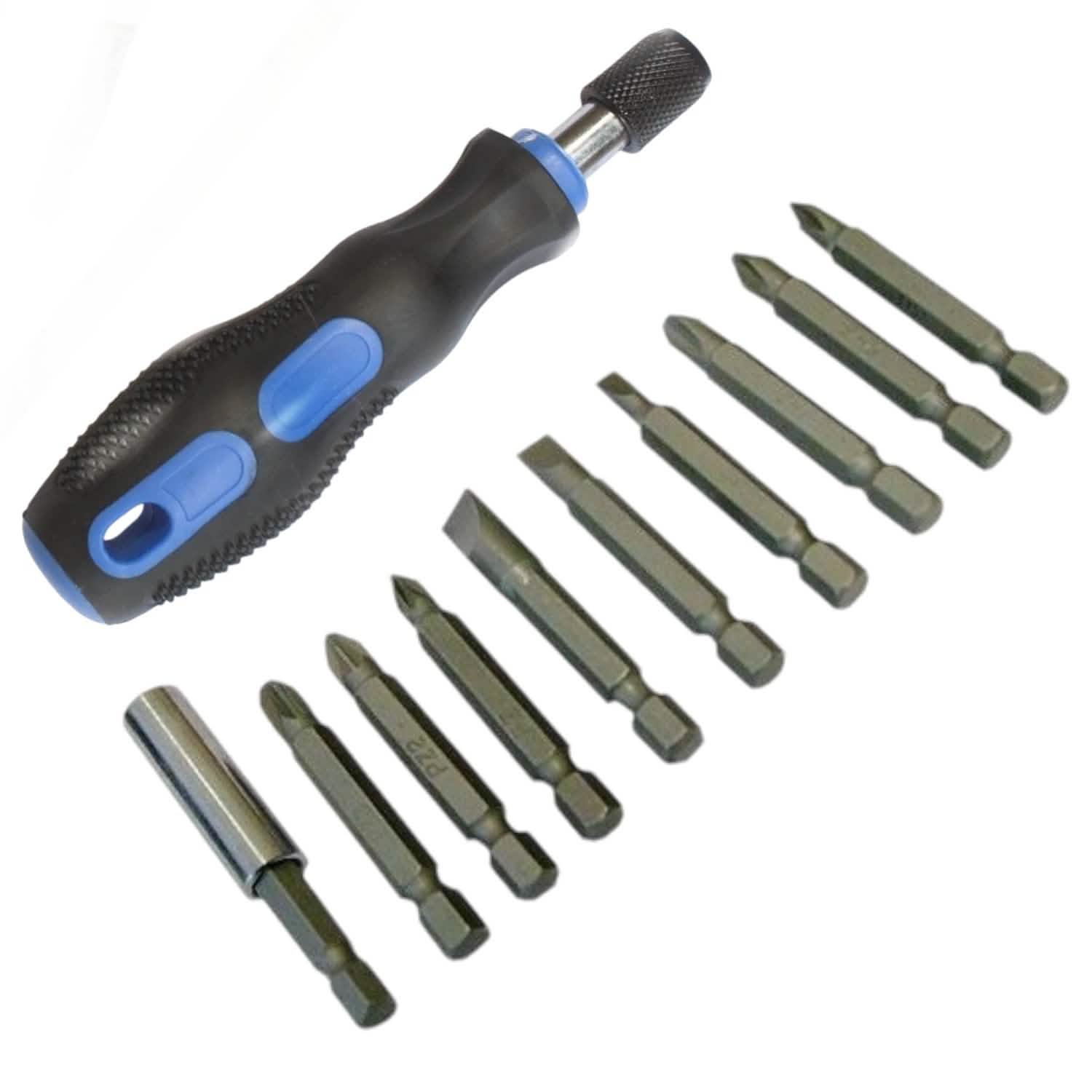 SCREWDRIVER HANDLE 1/4 Hex + BIT SET - 50mm MAGNETIC POZI PHILIPS SLOTTED HOLDER