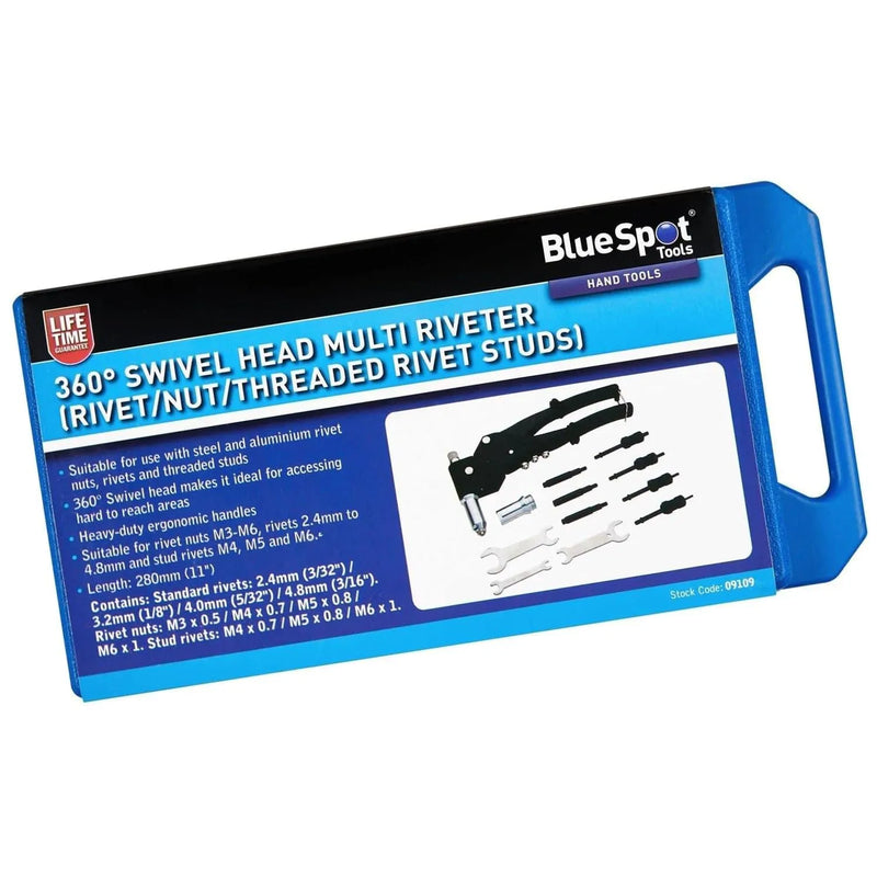 Blue Spot Tools Swivel Head Multi Riveter Swivel Head Multi Riveter 360° Rivet Nut Gun Threaded Studs Lifetime Warranty