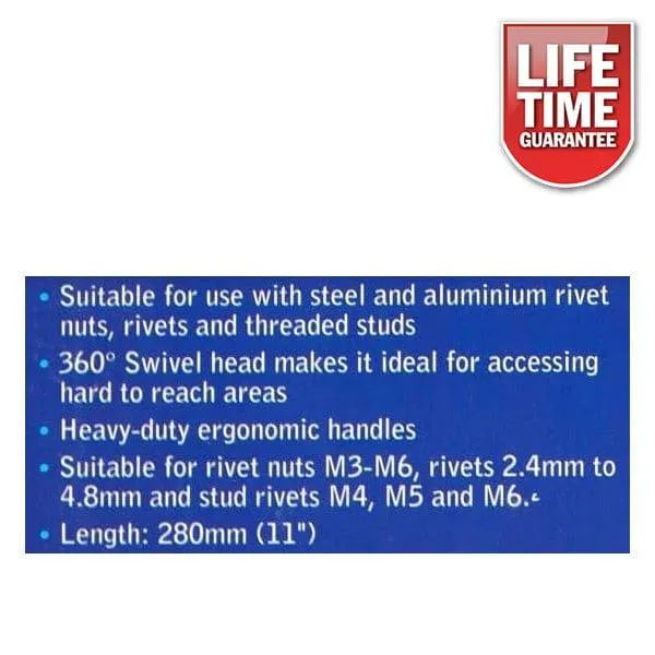 Blue Spot Tools Swivel Head Multi Riveter Swivel Head Multi Riveter 360° Rivet Nut Gun Threaded Studs Lifetime Warranty