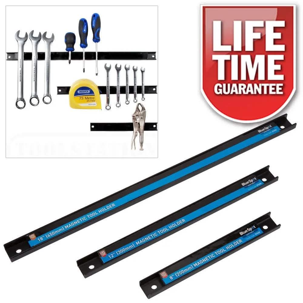 BlueSpot 3Pc Magnetic Bar Tool Holder Storage Rack System Organiser Rails 8" 12" & 18"