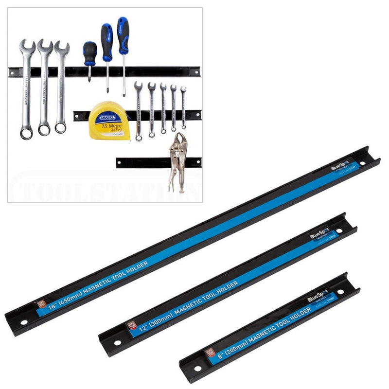 BlueSpot 3Pc Magnetic Bar Tool Holder Storage Rack System Organiser Rails 8" 12" & 18"