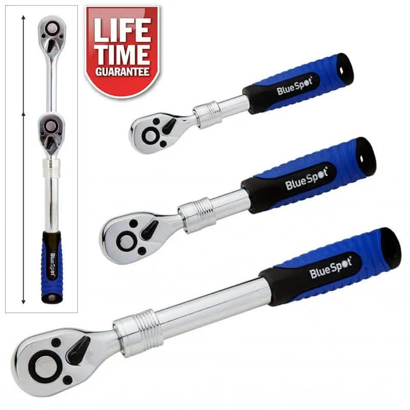 BlueSpot 3x TELESCOPIC EXTENDABLE QUICK RELEASE REVERSIBLE RATCHET HANDLES 1/4" 3/8" 1/2"