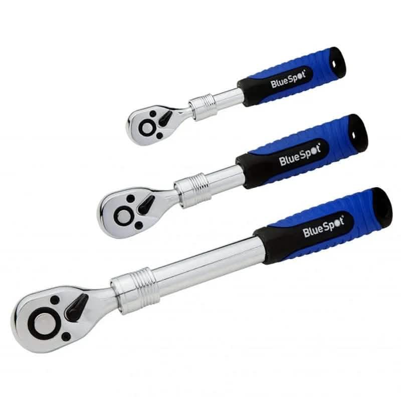 BlueSpot 3x TELESCOPIC EXTENDABLE QUICK RELEASE REVERSIBLE RATCHET HANDLES 1/4" 3/8" 1/2"