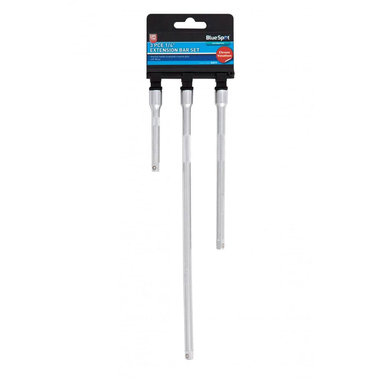 BlueSpot BLUESPOT 3 PIECE 1/4" SQUARE DRIVE EXTENSION BAR SET 3" 6" 10" LIFETIME WARRANTY