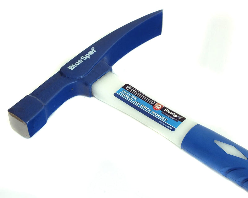 BlueSpot Hammer Brick Hammer 24oz (680g) Fibreglass Shaft Rubber Grip Handle Lifetime Warranty